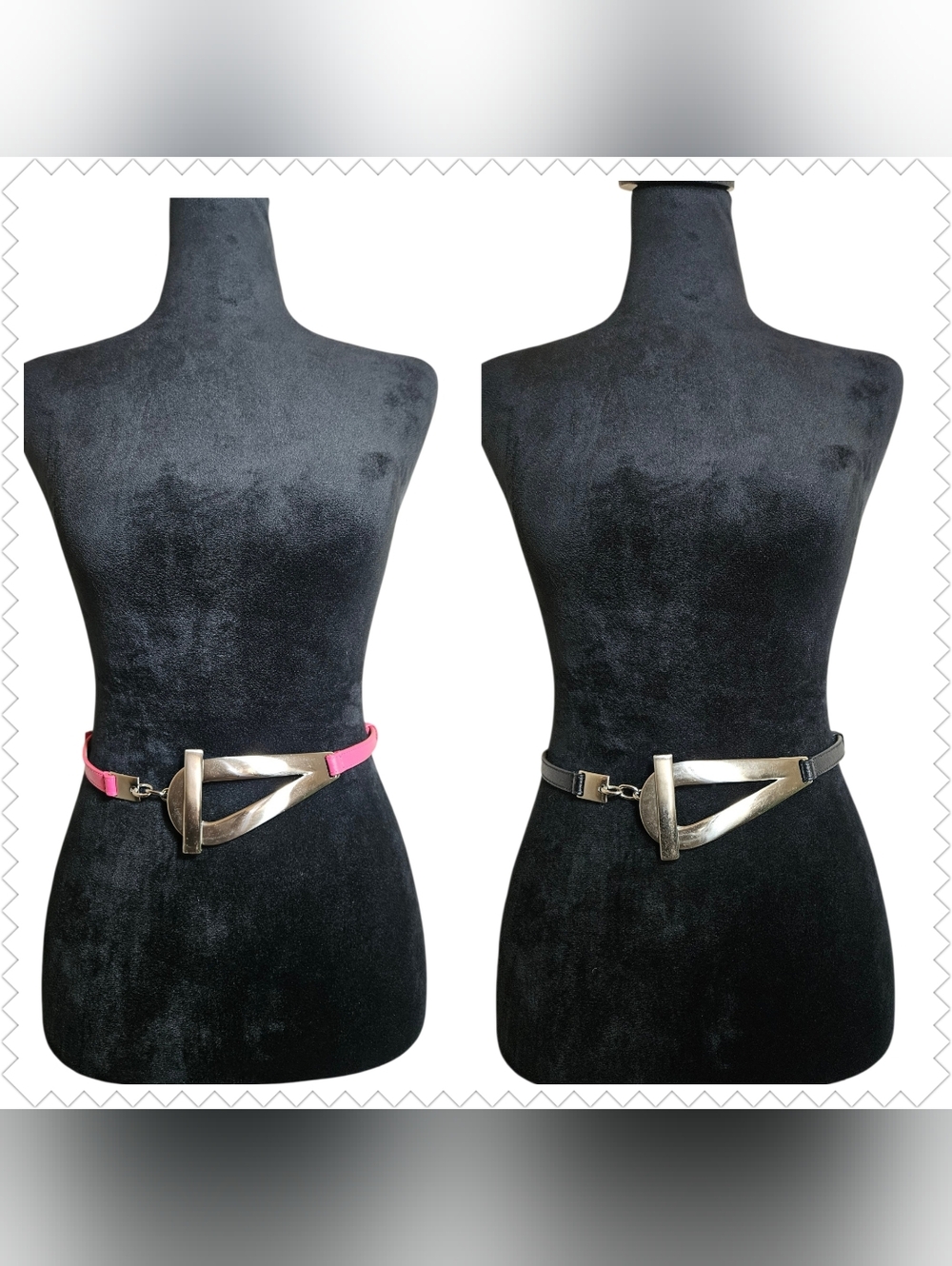 Vintage Express 90's Leather Pink&Black Skinny Statement Waist Belt One Size 2pc